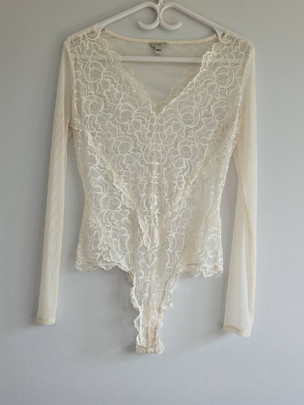 Guess Cream Lace Mesh Bodysuit